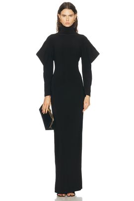Norma Kamali Norma Kamali Wing Sleeve Open Back Bow Neck Gown