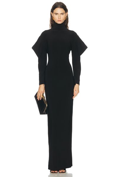 Norma Kamali Norma Kamali Wing Sleeve Open Back Bow Neck Gown