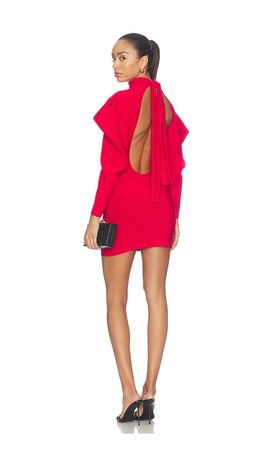 Norma Kamali Norma Kamali Wing Sleeve Open Back Bow Neck Mini Dress