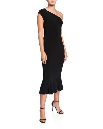 Norma Kamali One Shoulder Fishtail Midi Dress