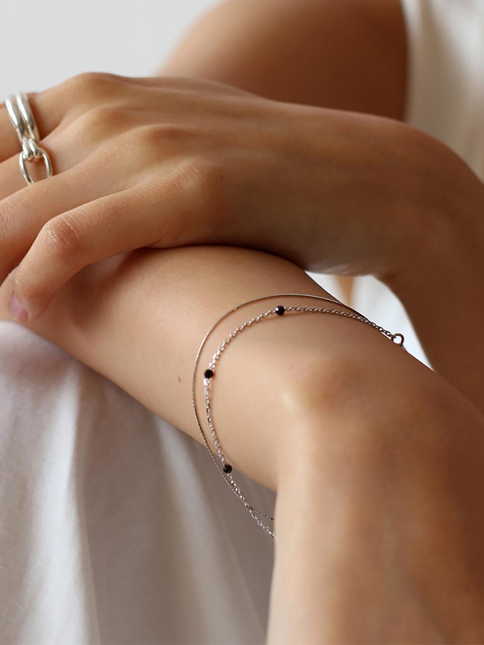 NORMALLEE Sterling Silver Adjustable Spinel Dot Bracelet [Beige Gold]