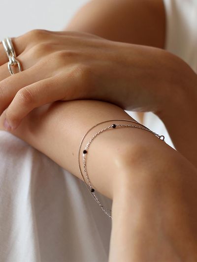 NORMALLEE Sterling Silver Adjustable Spinel Dot Bracelet [Beige Gold]