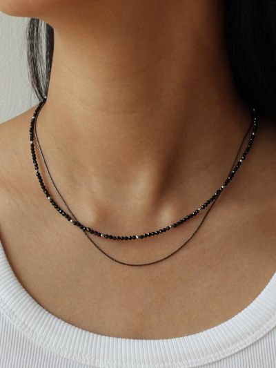 NORMALLEE Sterling Silver Glitter Adjustable Necklace [Black]