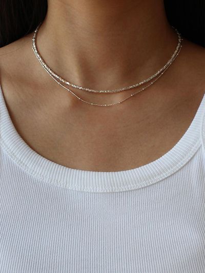 NORMALLEE Sterling Silver Line Dot Chain Necklace