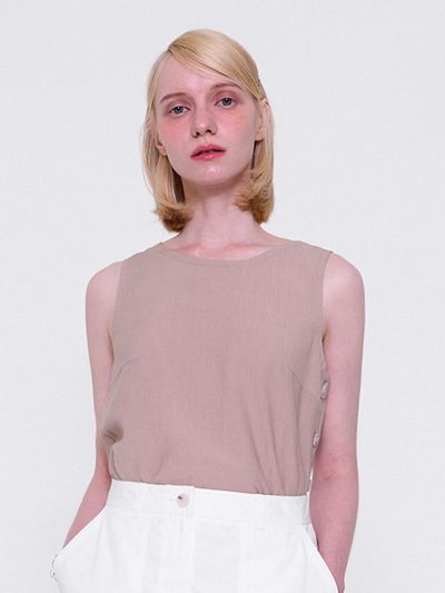 normniq normniq Side Button Sleeveless Top_Beige