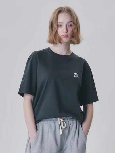 NOT ONLY FOR TODAY NOFT Number Ball Embroidered Short Sleeve T-shirt [Dark Gray]