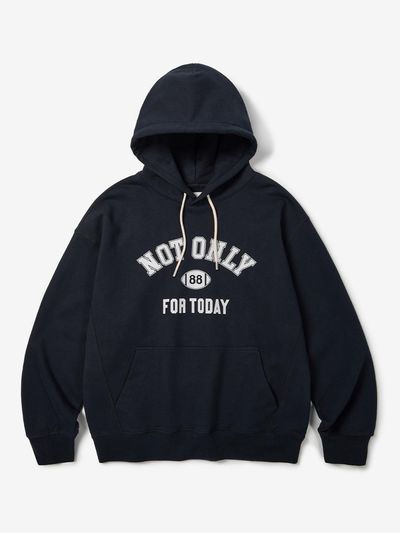 NOT ONLY FOR TODAY Semi-overfit Cotton Number Ball Hoodie [Navy]