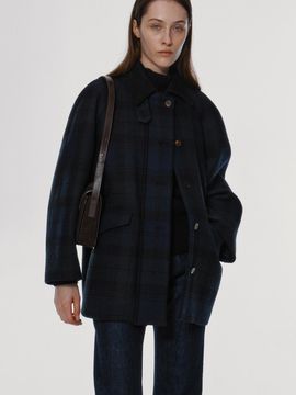 NOTHING WRITTEN Cambridge Half Relaxed Fit Wool Coat [Green Navy]