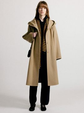 NOTHING WRITTEN Lambswool Hooded Loose Fit Coat [Beige]