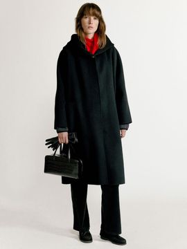 NOTHING WRITTEN Lambswool Hooded Loose Fit Coat [Black]