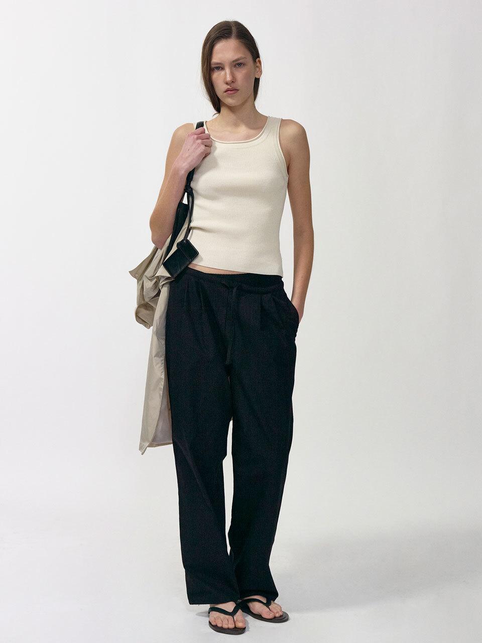 NOTHING WRITTEN Lazy Cotton Drawstring Pants [Black]