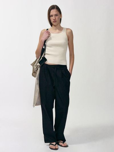 NOTHING WRITTEN Lazy Cotton Drawstring Pants [Black]