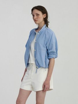 NOTHING WRITTEN Lightweight Semi-Cropped Raglan Wind Jacket [Blue Check]