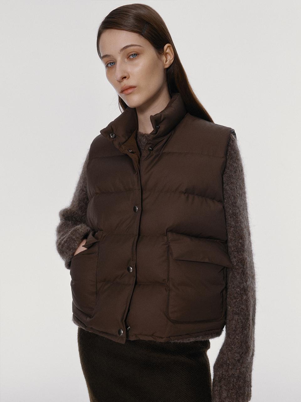 NOTHING WRITTEN Michelin Down Cotton-Nylon Puffer Vest [Brown]