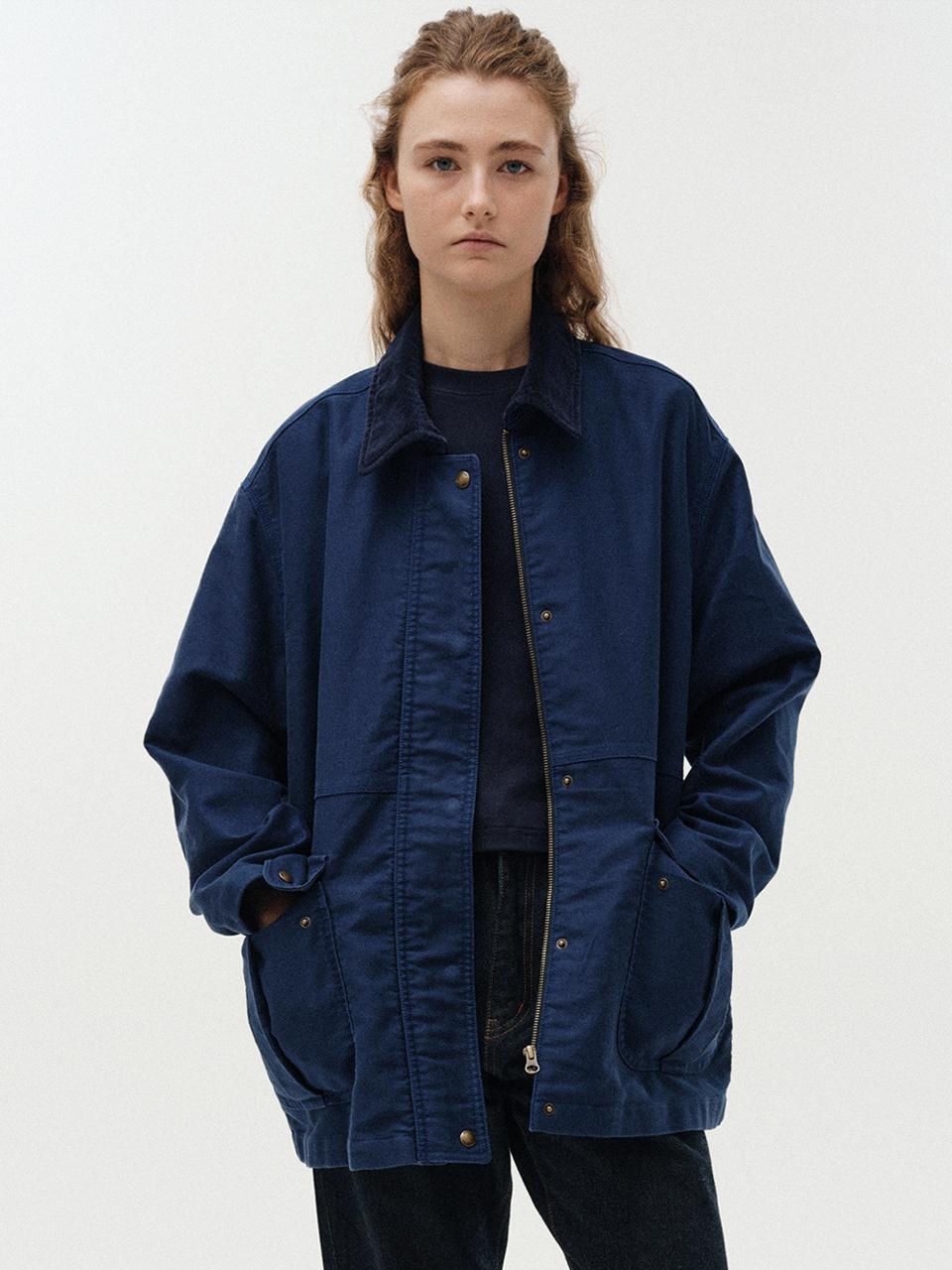 NOTHING WRITTEN Mole Skin Cotton Hunting Jacket (Blue)