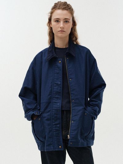 NOTHING WRITTEN Mole Skin Cotton Hunting Jacket (Blue)