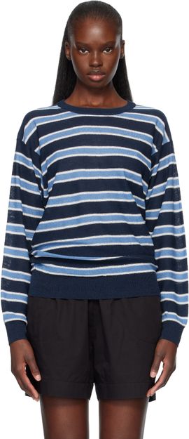 Nothing Written Nothing Written Blue Stripe Round Pullover Sweater