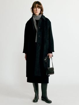 NOTHING WRITTEN Oversized Single-breasted Wool Coat [Black]