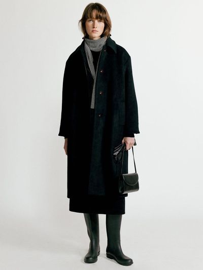 NOTHING WRITTEN Oversized Single-breasted Wool Coat [Black]