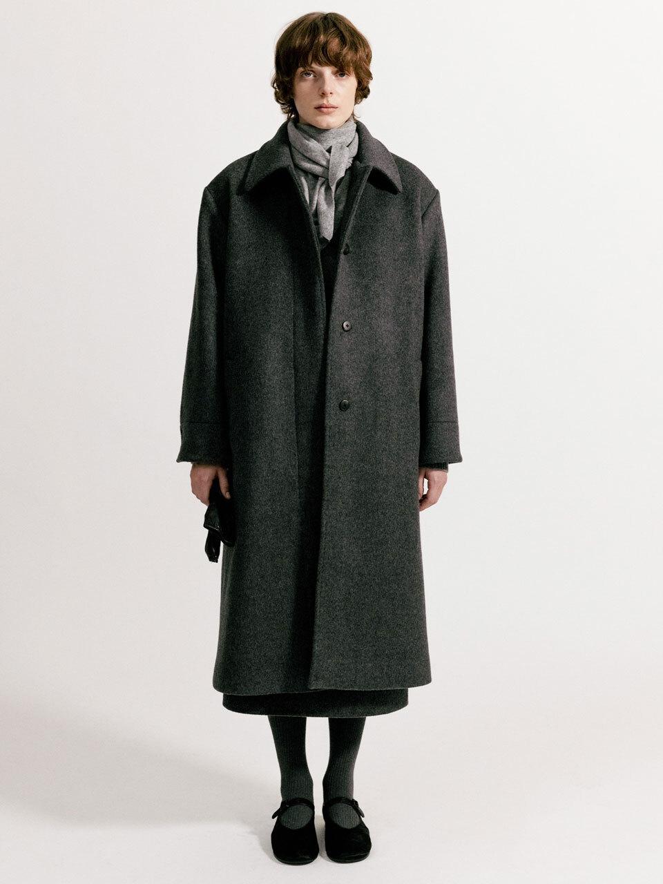 NOTHING WRITTEN Oversized Single-breasted Wool Coat [Gray]