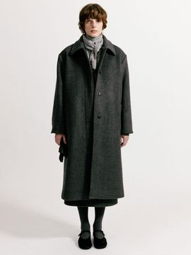 NOTHING WRITTEN Oversized Single-breasted Wool Coat [Gray]