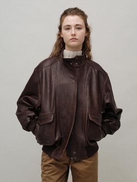 NOTHING WRITTEN Standard Collar Leather Blouson (Vintage Brown)