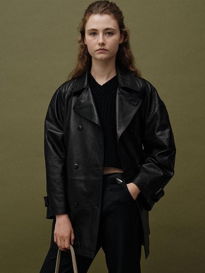 NOTHING WRITTEN Vegetable Leather Pea Coat (Black)
