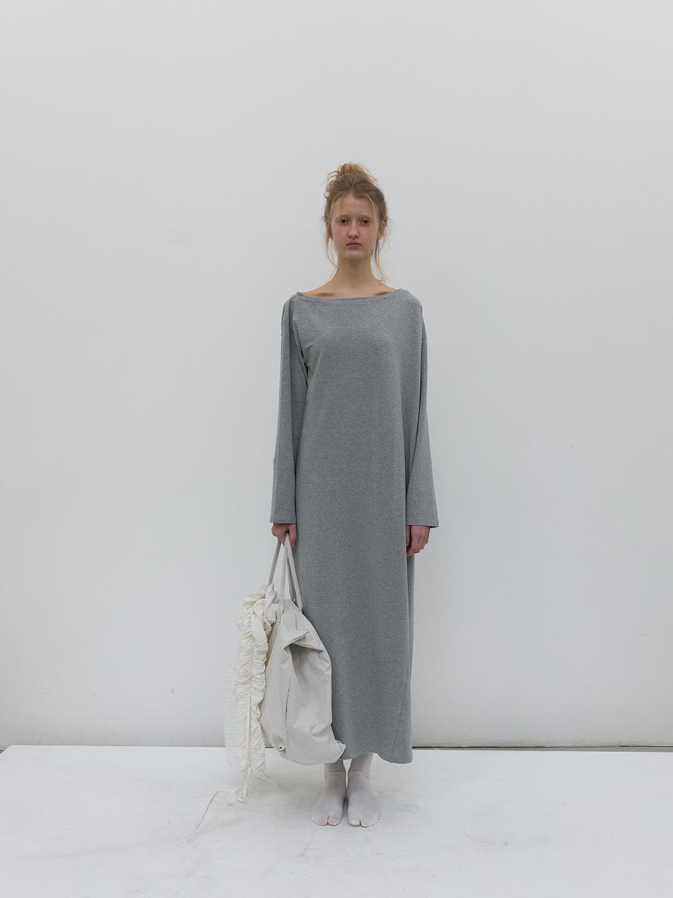 NOTHINGEVERYTHING ASYMMETRIC DRAPED MAXI DRESS [MELANGE GREY]