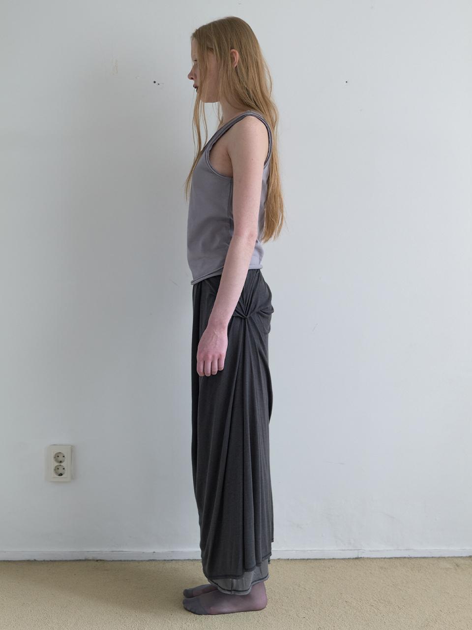 NOTHINGEVERYTHING DRAPED DOUBLE LAYERED SKIRT IN DEEP CHARCOAL GREY