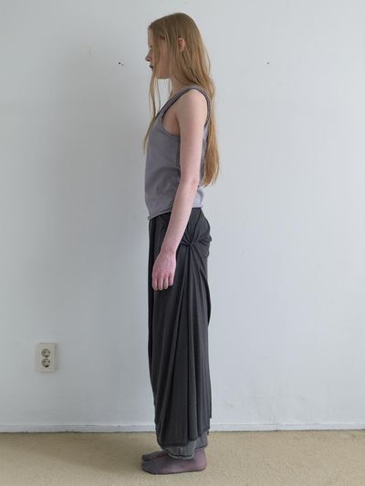 NOTHINGEVERYTHING DRAPED DOUBLE LAYERED SKIRT IN DEEP CHARCOAL GREY