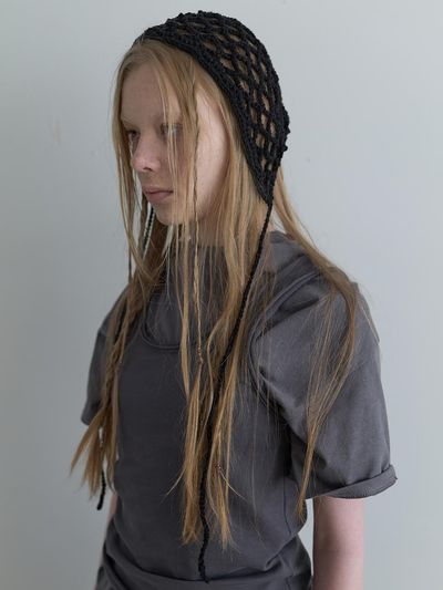 NOTHINGEVERYTHING Handmade Knit Bonnet Hat_Black