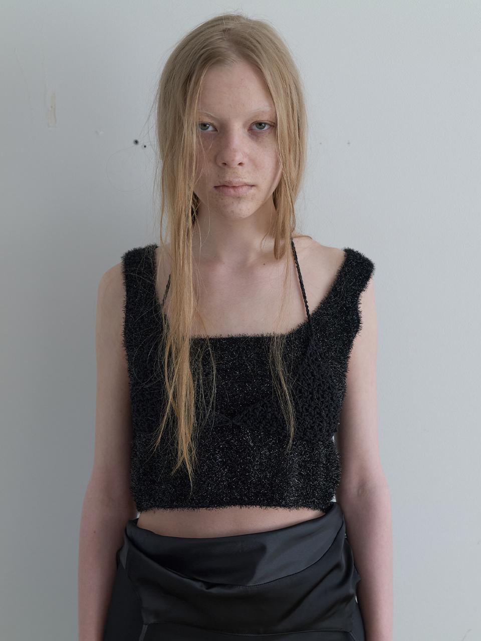 NOTHINGEVERYTHING METALLIC KNIT TOP IN BLACK