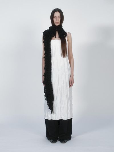 NOTHINGEVERYTHING MIXED TEXTURE SLEEVELESS DRESS IN WHITE