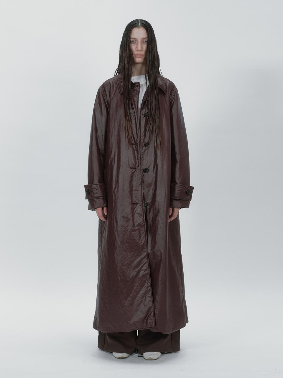 NOTHINGEVERYTHING PADDED LONG COAT IN BURGUNDY