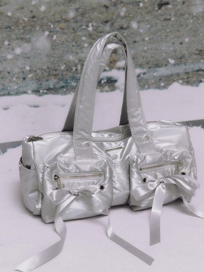 NOTKNOWING Double Ribbon Cargo Duffle Bag _Metal Silver