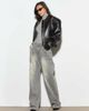 Noughts & Kisses Noughts & Kisses belt detail seam front straight leg jeans in gray acid wash-Blue - 1