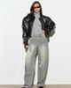 Noughts & Kisses Noughts & Kisses belt detail seam front straight leg jeans in gray acid wash-Blue - 2
