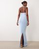 Noughts & Kisses Noughts & Kisses cotton blend soft touch halterneck silver hardware detail maxi dress in soft blue - 3