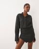 Noughts & Kisses Noughts & Kisses cotton rich button up asymmetric hem deep cuff mini shirt dress in black pinstripe - 1
