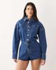 Noughts & Kisses Noughts & Kisses denim cinched waist romper in mid wash blue - 1