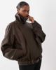 Noughts & Kisses Noughts & Kisses Eska faux leather funnel neck oversized moto jacket in chocolate-Brown - 1