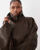Noughts & Kisses Noughts & Kisses Eska faux leather funnel neck oversized moto jacket in chocolate-Brown - 3