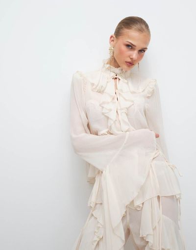 Noughts & Kisses Noughts & Kisses extreme ruffles chiffon blouse in cream - part of a set-Neutral