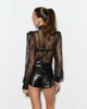 Noughts & Kisses Noughts & Kisses Lia lace high neck puff sleeve top in black - 4