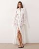 Noughts & Kisses Noughts & Kisses ruffle trim bell sleeve maxi length lace robe in white - 1
