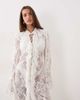 Noughts & Kisses Noughts & Kisses ruffle trim bell sleeve maxi length lace robe in white - 2