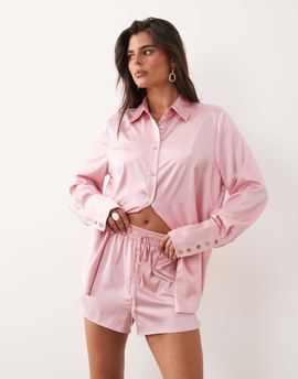 Noughts & Kisses Noughts & Kisses satin tie waist shorts in pink - part of a set