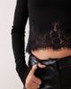 Noughts & Kisses Noughts & Kisses Tala wool feel sheer mesh high neck eyelash-lace trim top in black - 2