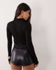 Noughts & Kisses Noughts & Kisses Tala wool feel sheer mesh high neck eyelash-lace trim top in black - 3