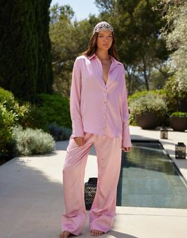 Noughts & Kisses Noughts & Kisses wide leg satin pants in pink - part of a set